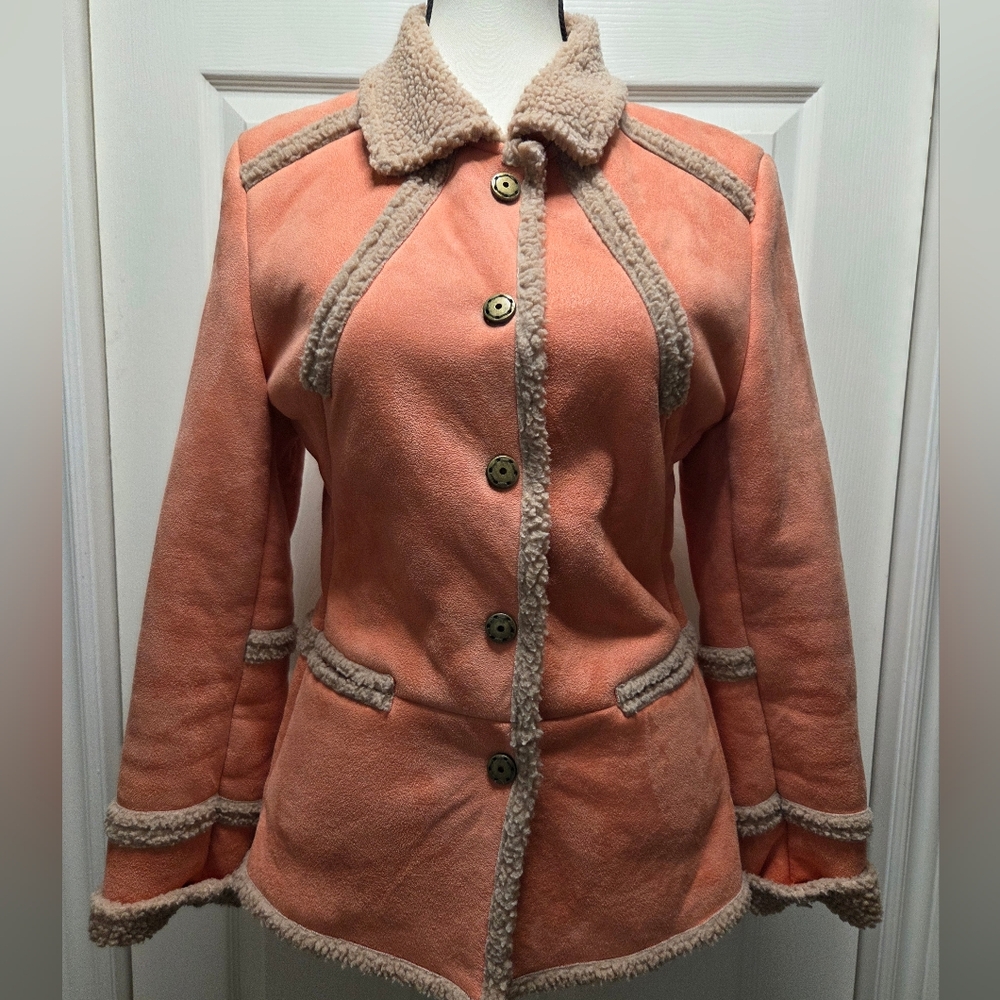 Faux Suede Sherpa Sherling Snap Button Cozy Jacket